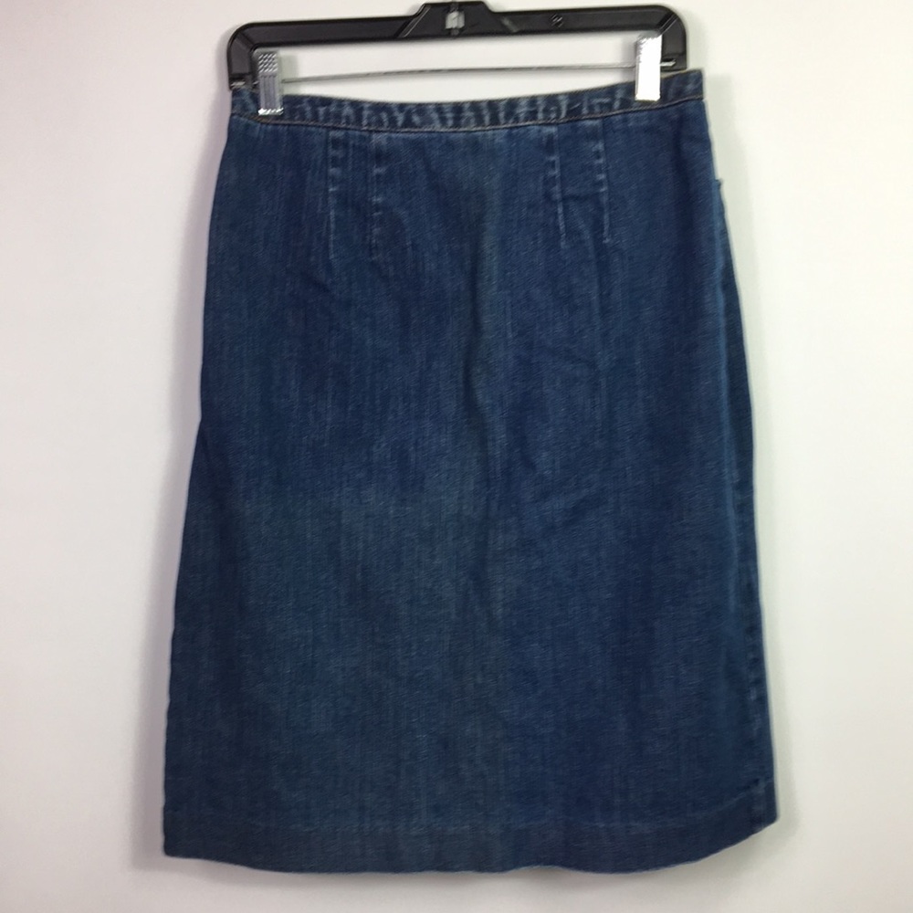 Talbots Skirt denim Stretch‎ Blue Pockets kick pleats Size 8